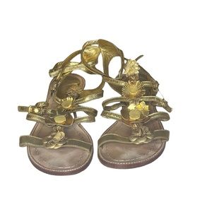 KATE SPADE GOLD METALLIC STRAPPY FLOWER SANDALS SIZE 7.5